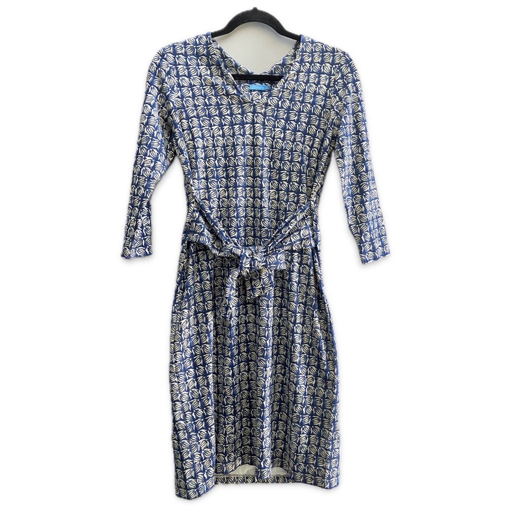 J.McLaughlin Aya Floral Tie-Waist Dress Women's Size XS Catalina Stretch Blue